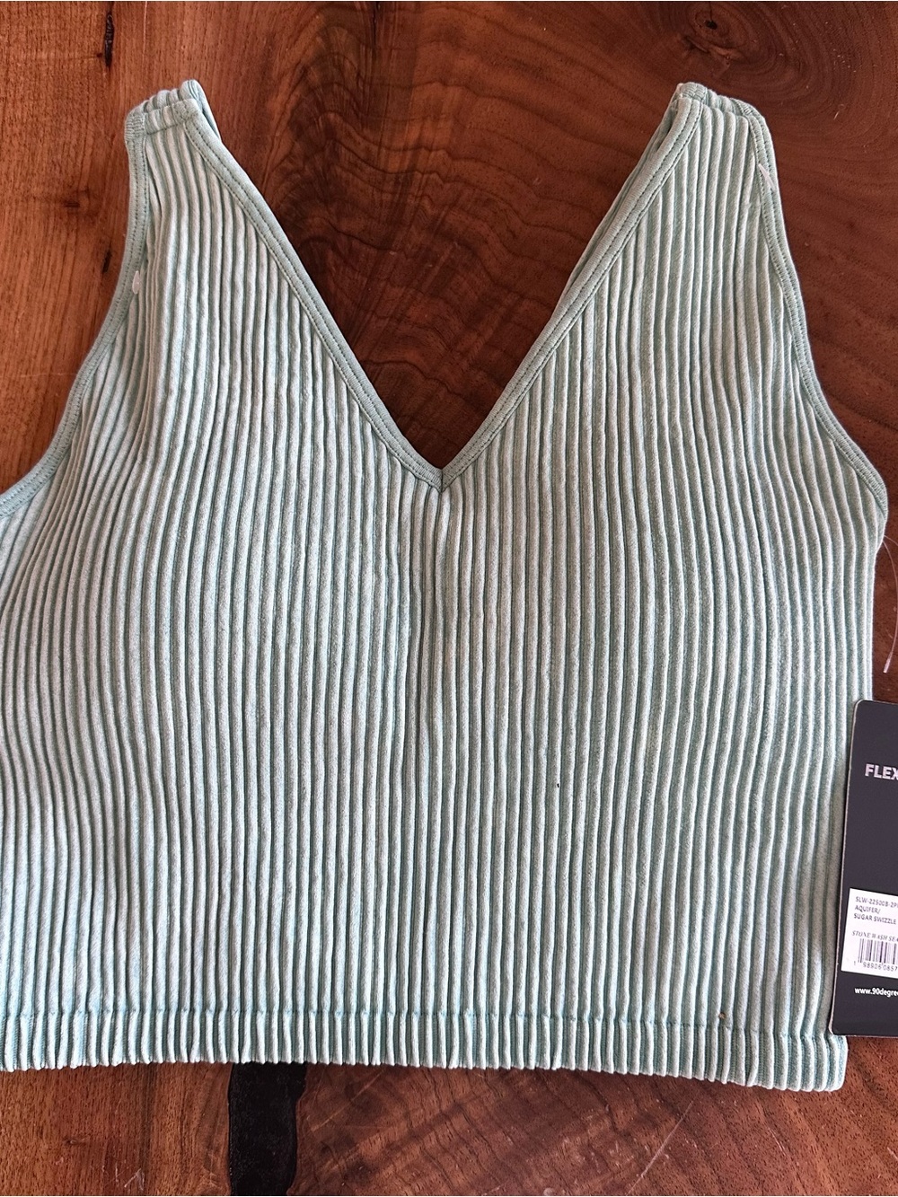 New 90Degree by Reflex V-Neck Ribbed Crop Tank - Sage Green